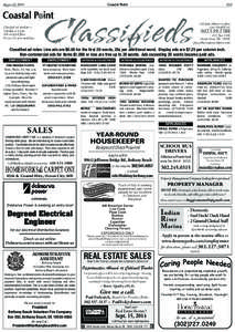 Coastal Point  August 22, 2014 Classified ad deadline is Tuesday at 5 p.m.