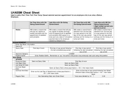 Banner: HR – Cheat Sheets  LHASSM Cheat Sheet Used to add a Part-Time/Full-Time Temp/Casual salaried summer appointment for an employee who is an also a Status Employee.