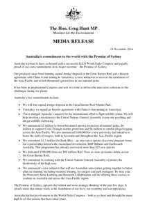 Australia’s commitment to the world with the Promise of Sydney - media release 19 November 2014