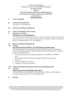 I.  LAND USE COMMISSION NOTICE OF LAND USE COMMISSION MEETING November 20, 2014 9:30 a.m.