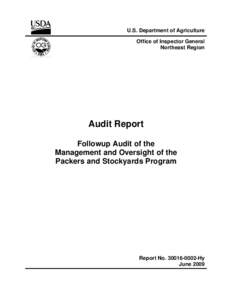 U.S. Department of Agriculture Office of Inspector General Northeast Region Audit Report Followup Audit of the