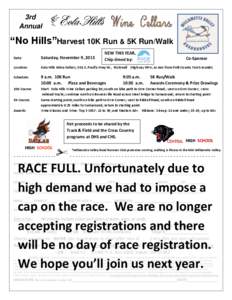 3rd Annual “No Hills”Harvest 10K Run & 5K Run/Walk NEW THIS YEAR, Chip-timed by: