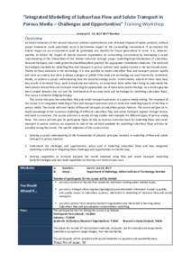 “Integrated Modelling of Subsurface Flow and Solute Transport in Porous Media – Challenges and Opportunities” Training Workshop .................................................... January 02 ‐ 14, 2017 @ IIT Roo