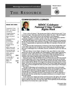 Mississippi Department of Corrections  Volume 8, Issue 4 April[removed]THE RESOURCE
