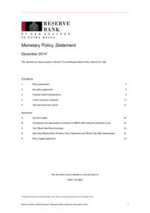 Monetary Policy Statement December[removed]This Statement is made pursuant to Section 15 of the Reserve Bank of New Zealand Act[removed]Contents 1.