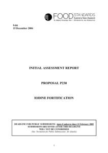 [removed]December 2004 INITIAL ASSESSMENT REPORT  PROPOSAL P230