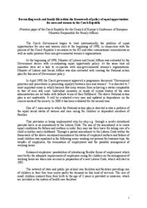 Reconciling work and family life within the framework of policy of equal opportunities for men and women in the Czech Republic (Position paper of the Czech Republic for the Council of Europe’s Conference of European Mi