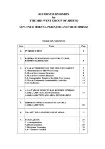 REFORM SUBMISSION for THE MID-WEST GROUP OF SHIRES MINGENEW MORAWA PERENJORI AND THREE SPRINGS  TABLE OF CONTENTS