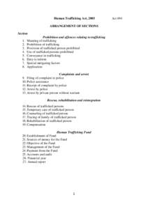 Human Trafficking Act, 2005 ARRANGEMENT OF SECTIONS Section[removed].