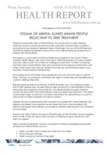 Pfizer Australia  SANE AUSTRALIA HEALTH REPORT www.healthreport.com.au