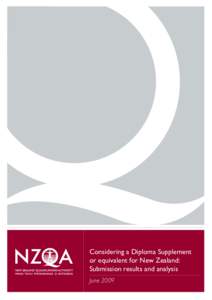 Considering a Diploma Supplement or equivalent for New Zealand: Submission results and analysis June 2009  Citation: New Zealand Qualifications Authority and Ministry of Education. 2009.