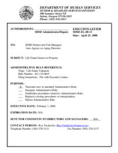 DEPARTMENT OF HUMAN SERVICES SENIOR & DISABLED SERVICES DIVISION 500 Summer Street NE Salem, Oregon[removed]Phone: ([removed]