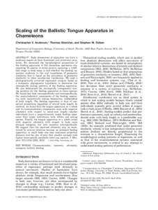 JOURNAL OF MORPHOLOGY 273:1214–Scaling of the Ballistic Tongue Apparatus in Chameleons Christopher V. Anderson,* Thomas Sheridan, and Stephen M. Deban Department of Integrative Biology, University of South
