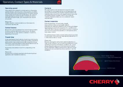 Operation, Contact Types & Materials Operating speed Snap switches are suitable for a broad spectrum of operating speeds. However, extremely slow or fast actuations can affect the switch performance and operating life. F