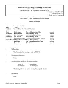 NORTH RENFREW LANDFILL OPERATIONS BOARD c/o Town of Laurentian Hills[removed]Hwy 17, R.R. #1, Deep River, Ontario KOJ 1P0 Telephone: ([removed]Fax[removed]Email: [removed]