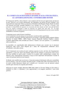 [removed]CS ISDE stigmatizza affermazioni Commissario Bondi