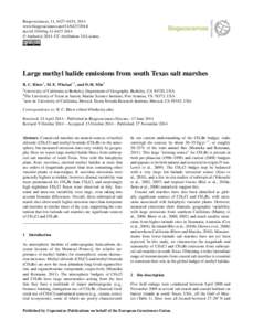 Biogeosciences, 11, 6427–6434, 2014 www.biogeosciences.net[removed]doi:[removed]bg[removed] © Author(s[removed]CC Attribution 3.0 License.  Large methyl halide emissions from south Texas salt marshes