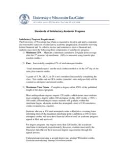 Standards of Satisfactory Academic Progress  Satisfactory Progress Requirements The University of Wisconsin-Eau Claire is required to develop and apply consistent and reasonable standards of satisfactory academic progres