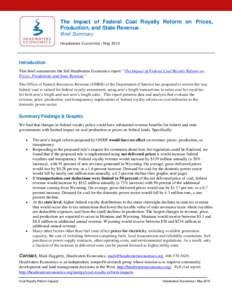 The Impact of Federal Coal Royalty Reform on Prices, Production, and State Revenue Brief Summary Headwaters Economics | MayIntroduction