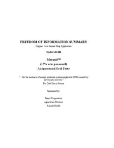 FREEDOM OF INFORMATION SUMMARY Original New Animal Drug Application NADA[removed]Marquis™ (15% w/w ponazuril)