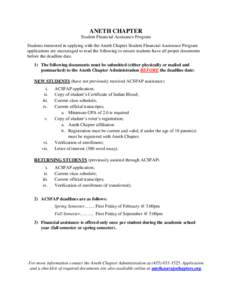 ANETH CHAPTER Student Financial Assistance Program Students interested in applying with the Aneth Chapter Student Financial Assistance Program applications are encouraged to read the following to ensure students have all