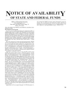 OTICE OF AVAILABILITY NOF STATE AND FEDERAL FUNDS Office of Homeland Security 1220 Washington Ave. State Office Building Campus, Bldg. 7A