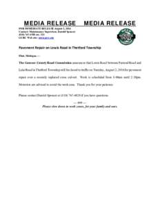 Microsoft Word - MEDIA RELEASE- Pavement Repair on Lewis Road in Thetford Townshipdocx