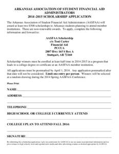 ARKANSAS ASSOCIATION OF STUDENT FINANCIAL AID