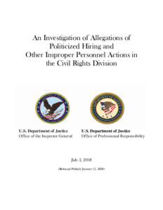 OIG-OPR Investigation of Allegations of Politicized Hiring and Other Improper Actions in the Civil Rights Division