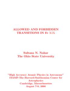 ALLOWED AND FORBIDDEN TRANSITIONS IN Fe XIX Sultana N. Nahar The Ohio State University