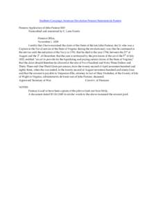 Southern Campaign American Revolution Pension Statements & Rosters Pension Application of John Pasteur R83 Transcribed and annotated by C. Leon Harris Pension Office, November 1, 1838 I certify that I have examined the c