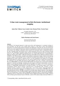 Belo Horizonte / Water supply / Sanitation / Integrated urban water management / Water supply and sanitation in Brazil / Water supply and sanitation in Jamaica / Millennium Development Goals / Health / Hygiene