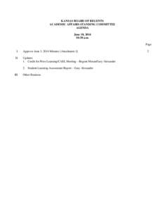 KANSAS BOARD OF REGENTS ACADEMIC AFFAIRS STANDING COMMITTEE AGENDA June 18, [removed]:30 a.m. Page