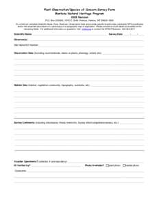 Plant Species of Concern Survey Form