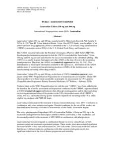 USFDA Tentative Approval May 30, 2012 Lamivudine Tablets 150 mg and 300 mg Micro Labs Limited 1