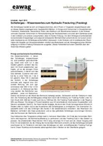 Infoblatt / AprilSchiefergas – Wissenswertes zum Hydraulic Fracturing (Fracking) Bei Schiefergas handelt es sich um Erdgasvorkommen, die in Poren in Tongestein eingeschlossen oder an dieses Gestein angelagert si