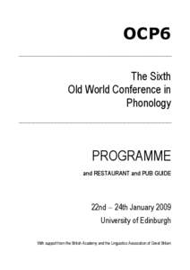 OCP6 The Sixth Old World Conference in