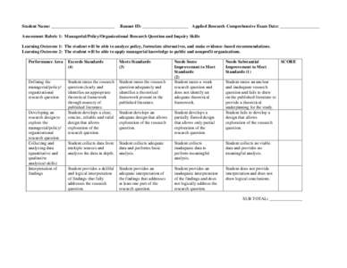 Assessment Rubric 1:  Managerial/Policy/Organizational Research Question and Inquiry Skills