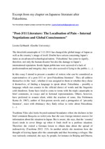 Excerpt from my chapter on Japanese literature after Fukushima. For the whole chapter please contact the author: [removed] 