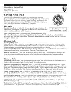 Mount Rainier National Park National Park Service U.S. Department of the Interior Sunrise Area Trails All hiking times and distances are round-trip, unless otherwise indicated.