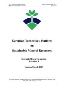 European Technology Platform on Sustainable Mineral Resources Strategic Research Agenda, Rev 1 Page 1 of 37