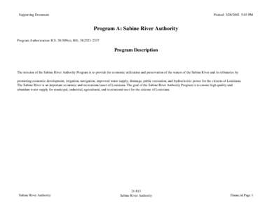 Supporting Document  Printed: [removed]:03 PM Program A: Sabine River Authority Program Authorization: R.S. 38:509(o), 801; 38:[removed]