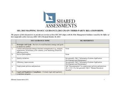 SIG 2015 MAPPING TO OCC GUIDANCEON THIRD-PARTY RELATIONSHIPS The purpose of this document is to provide an overview of how SIG 2015 aligns with the Risk Management Guidance issued by the Office of the Comptrol