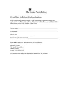 Cover Sheet for Library Card Applications