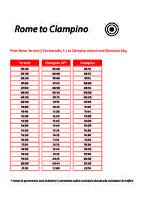 Rome to Ciampino From Roma Termini ( Via Marsala, 5 ) to Ciampino Airport and Ciampino City Termini Ciampino APT