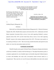 Memorandum Opinion and Order on Defendants Motion for Summary Judgment in Fair Housing of the Dakotas v. Goldmark Property Management Co. (D. N.D.)