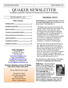 QUAKER NEWSLETTER  1 TENTH MONTH, 2011