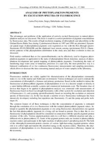 Proceedings of EARSeL-SIG-Workshop LIDAR, Dresden/FRG, June 16 – 17, 2000  ANALYSIS OF PHYTOPLANKTON PIGMENTS BY EXCITATION SPECTRA OF FLUORESCENCE Larisa Poryvkina, Sergey Babichenko and Aina Leeben Institute of Ecolo