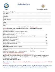 Registration Form Please send to  WREN Kingstone University