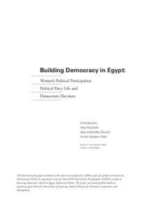 Building Democracy in Egypt: Women’s Political Participation Political Party Life and